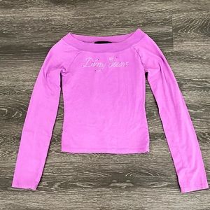 Long Sleeve Purple DKNY Bejewel Scoop Neck T-shirt